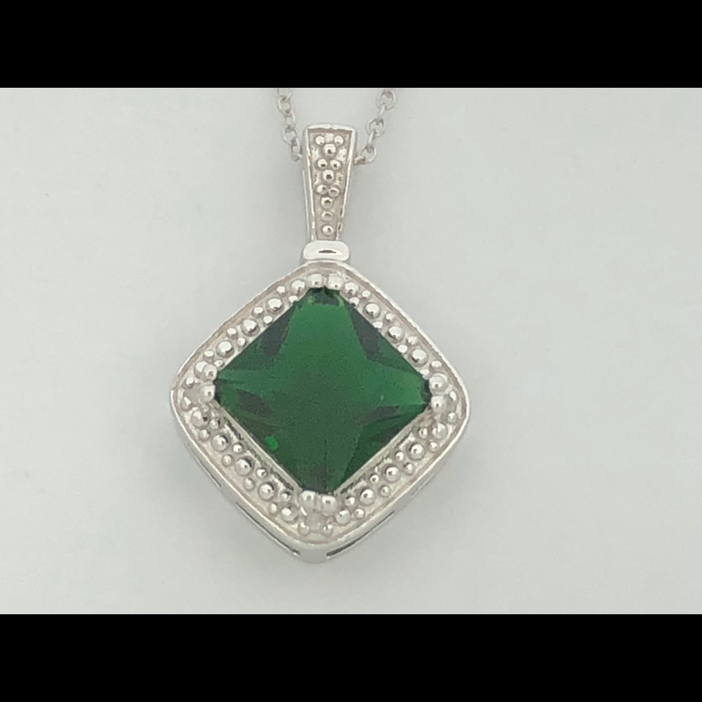 Created Emerald with Natural Diamond Pendant